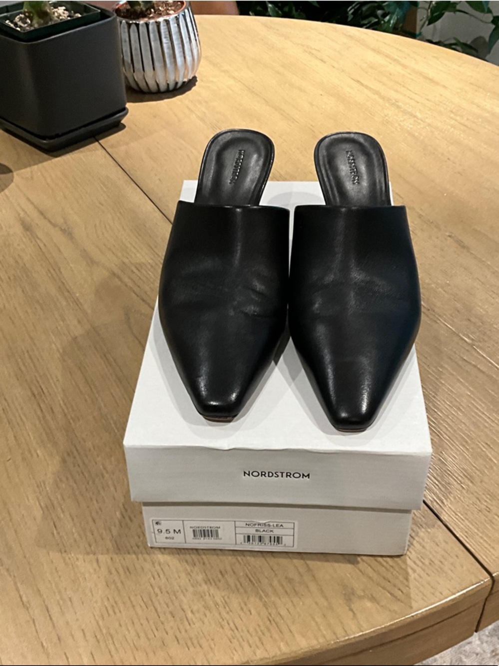 Nordstrom Black Pointed Leather Mule Slides